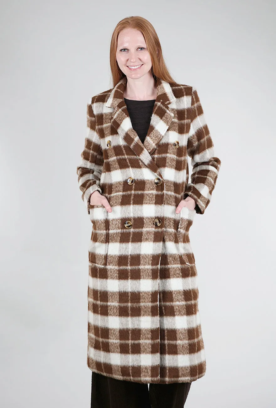 Striped Petra Coat, Brown Bold Statement Matte Fabric