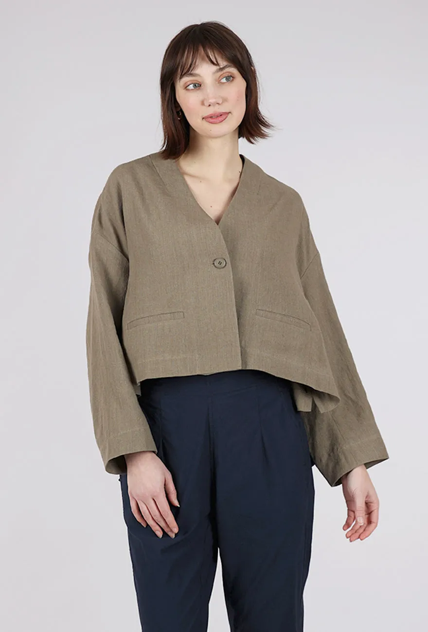 Casual Comfort Date night Collarless Cropped Blazer, Light Umber