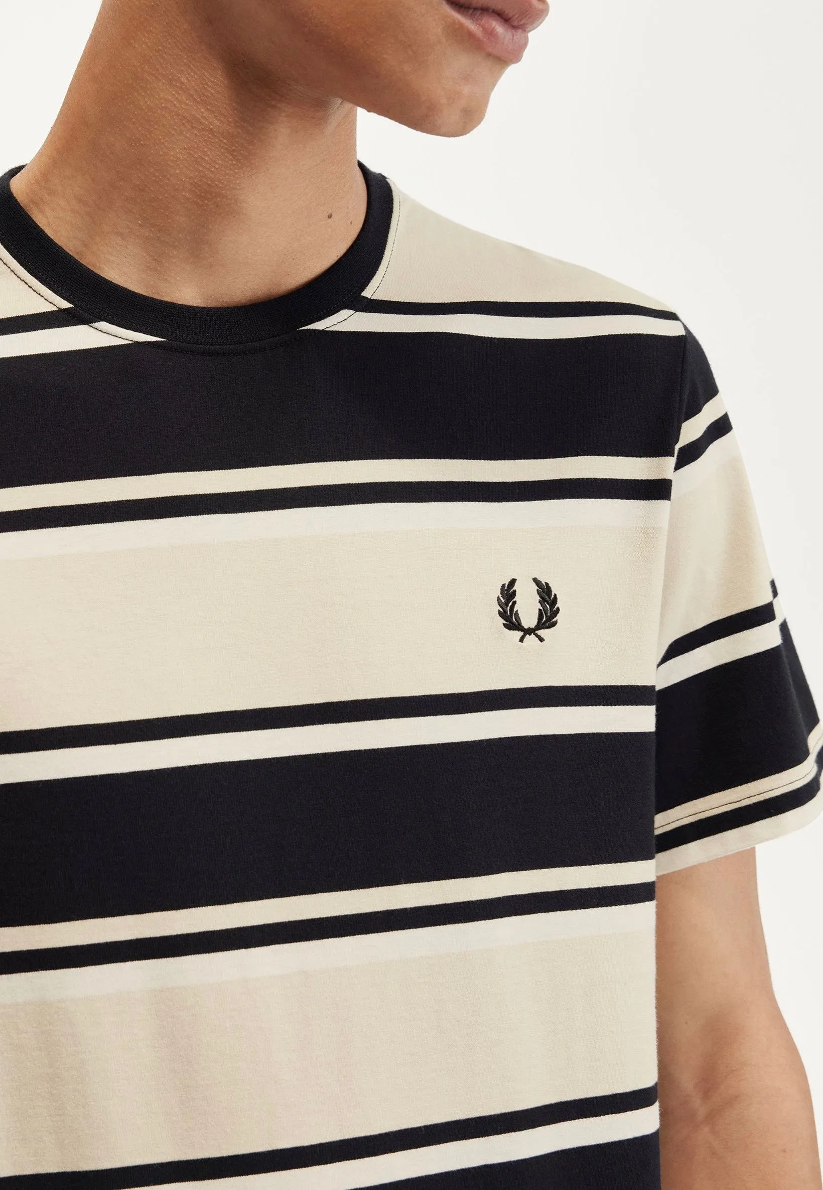 Neo - vintage - new - old Fred Perry - Bold Stripe Oatmeal/Ecru/Black - T-Shirt