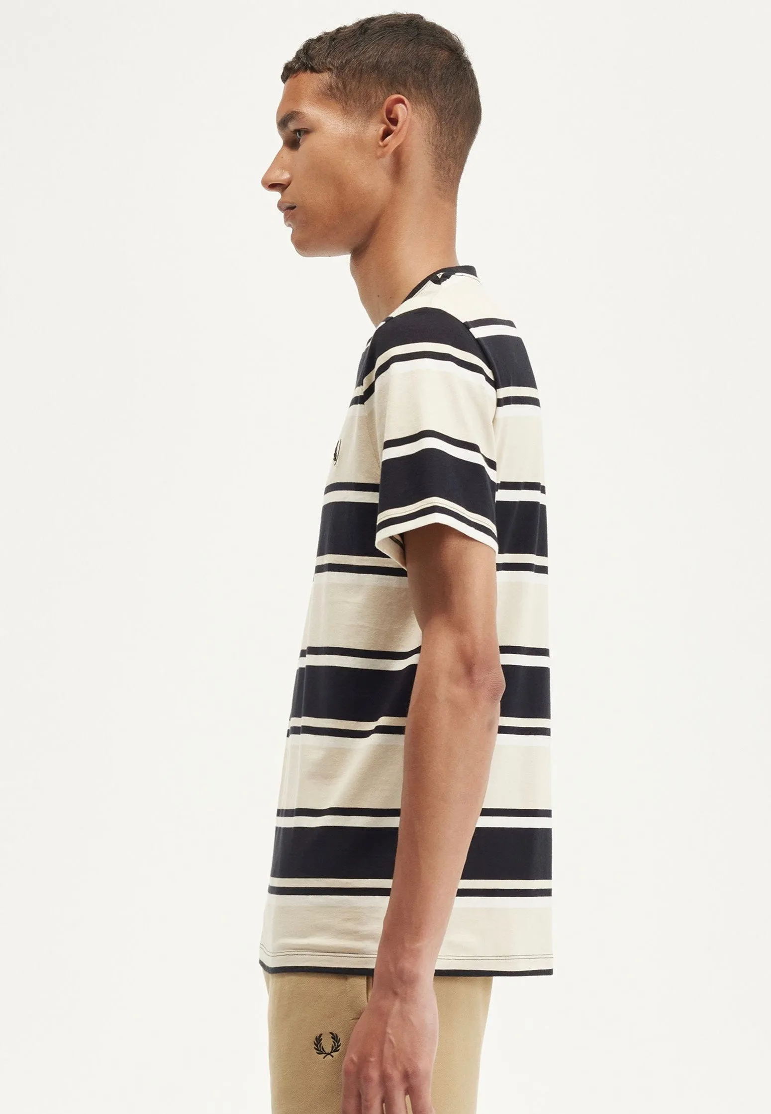 Neo - vintage - new - old Fred Perry - Bold Stripe Oatmeal/Ecru/Black - T-Shirt