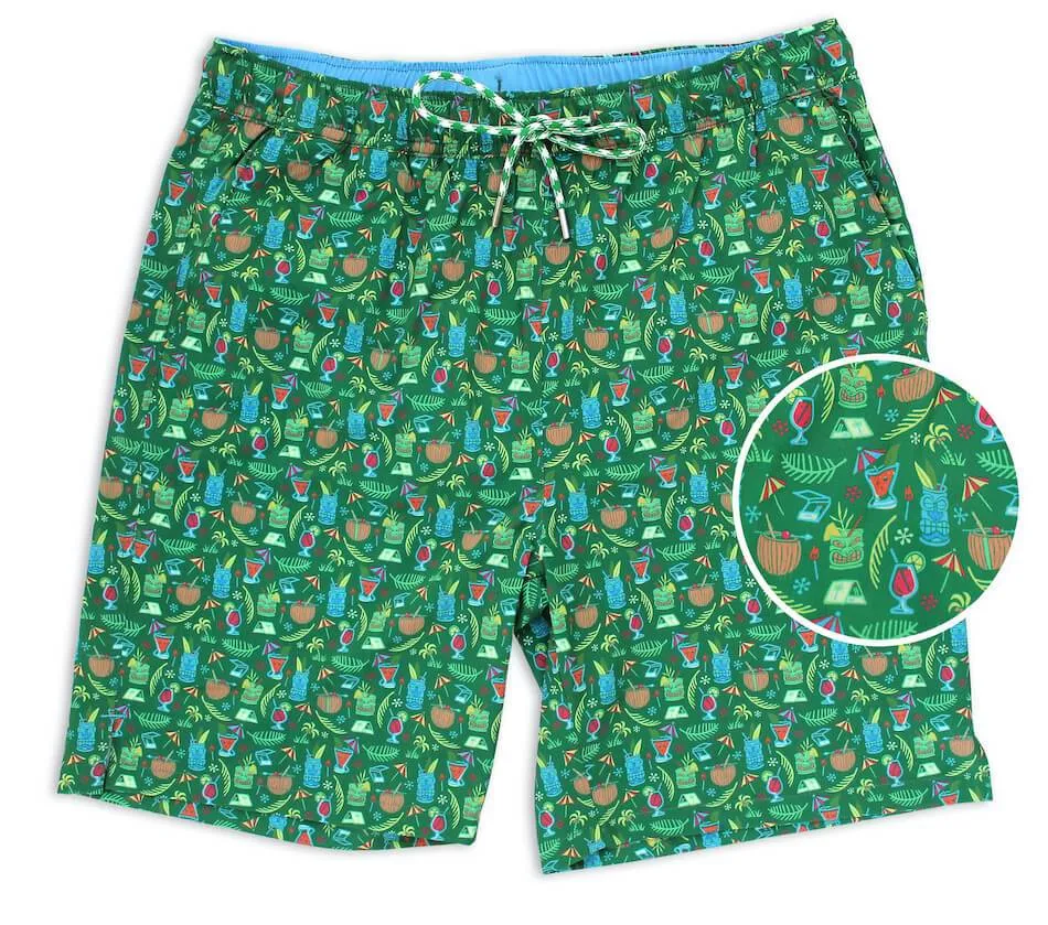 Trendy Fashion Tiki Happy Hour: Swim Trunks - Green (XL)