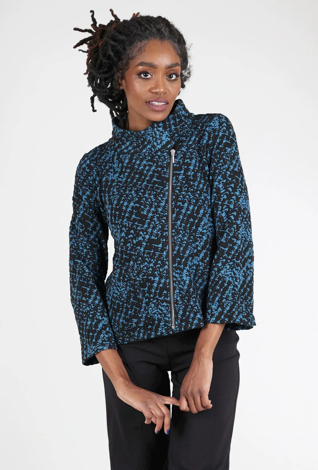 Nouveau Knit Asym Zip Jacket, Ocean Snow Block