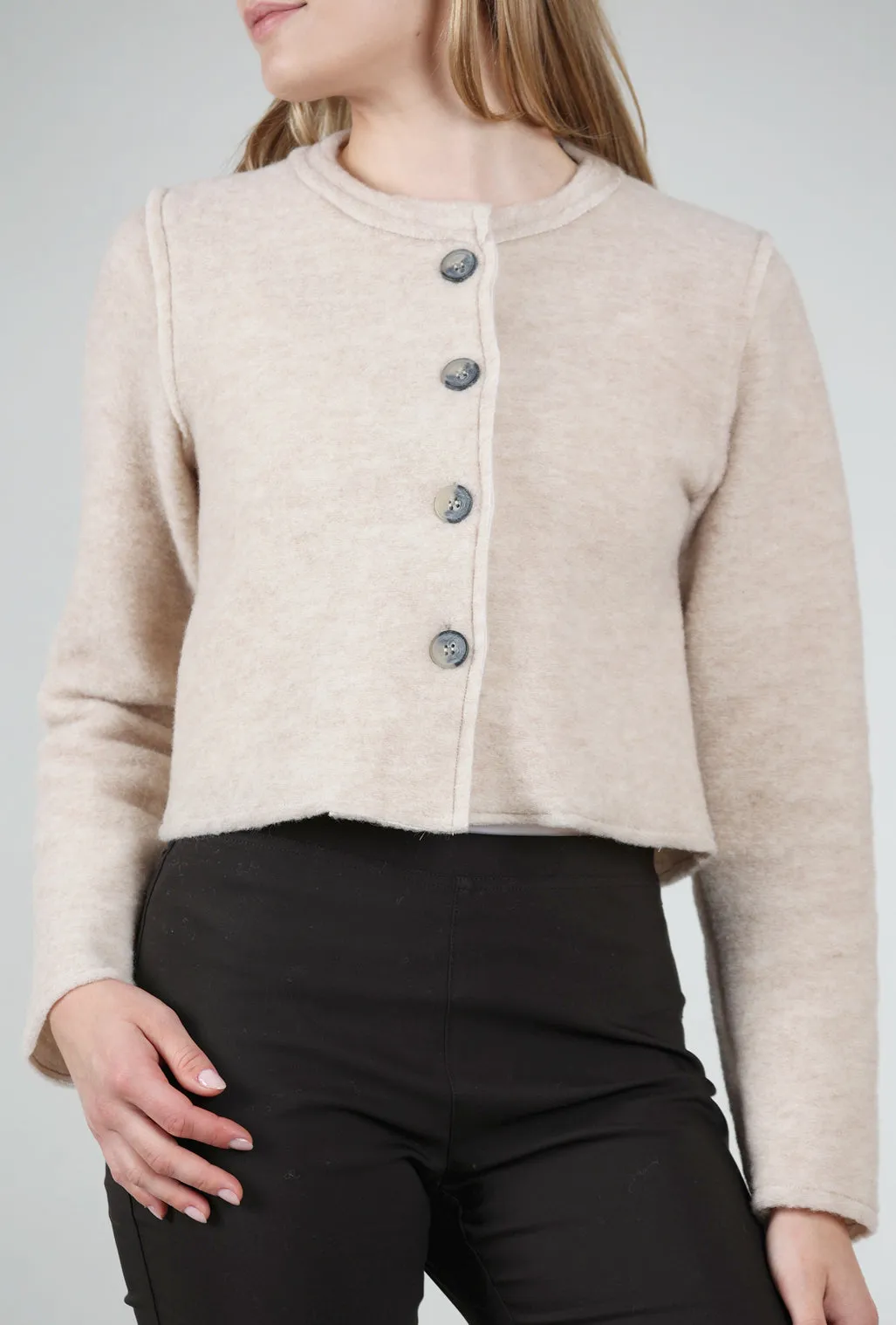 Odor Resistant Boiled Wool Crop Asym Jacket, Moonbeam