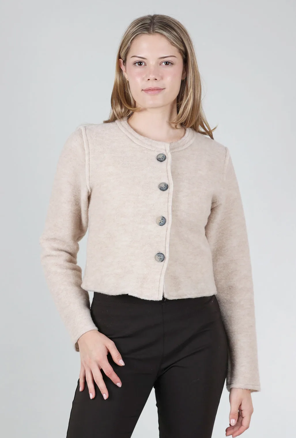 Imagine Stylish Boiled Wool Crop Asym Jacket, Moonbeam