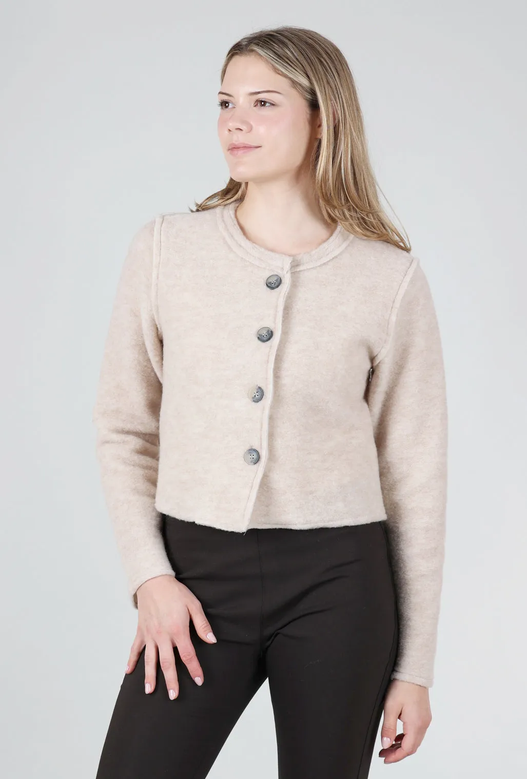 Odor Resistant Boiled Wool Crop Asym Jacket, Moonbeam