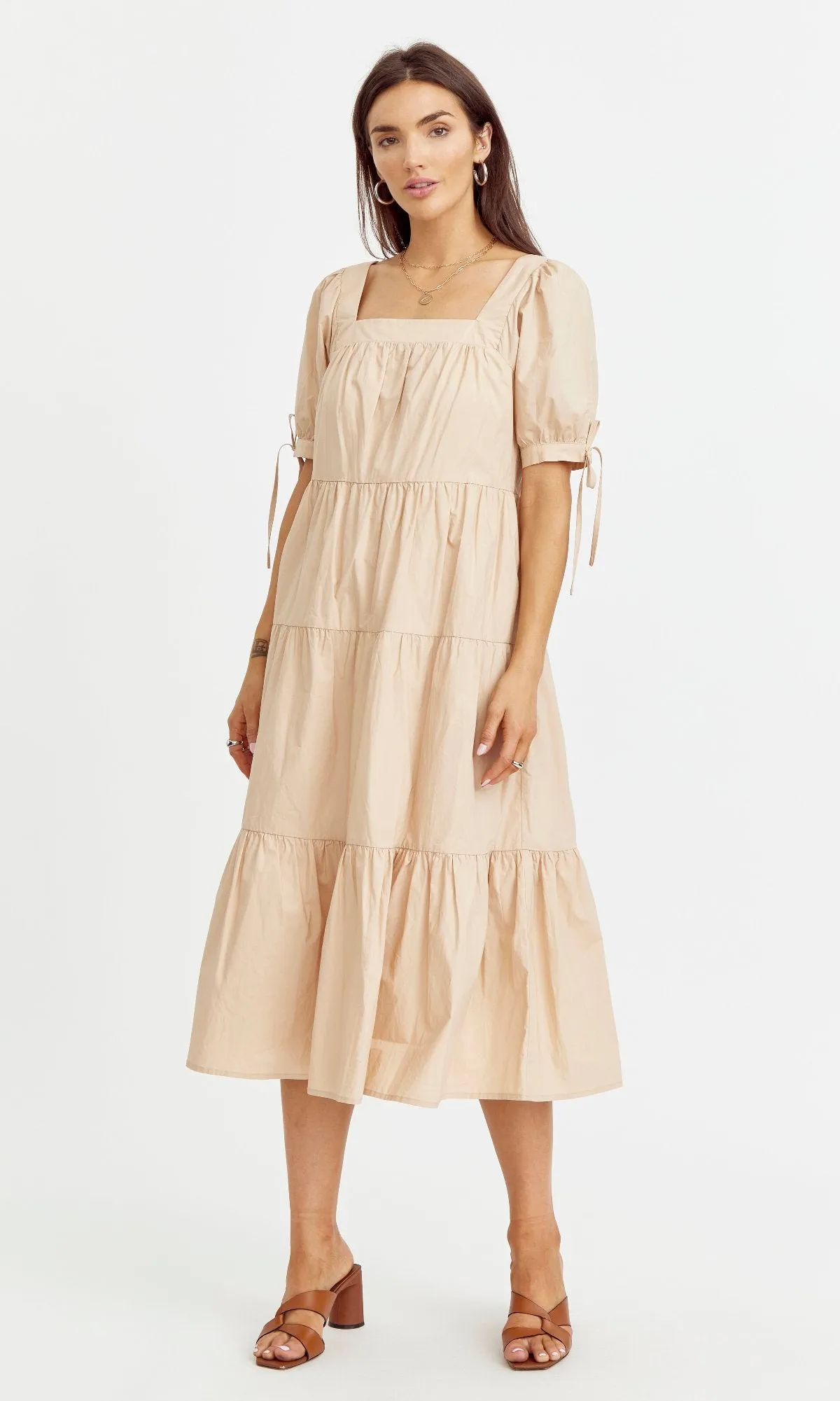 Office Chic Tessa Tiered Poplin Midi Dress