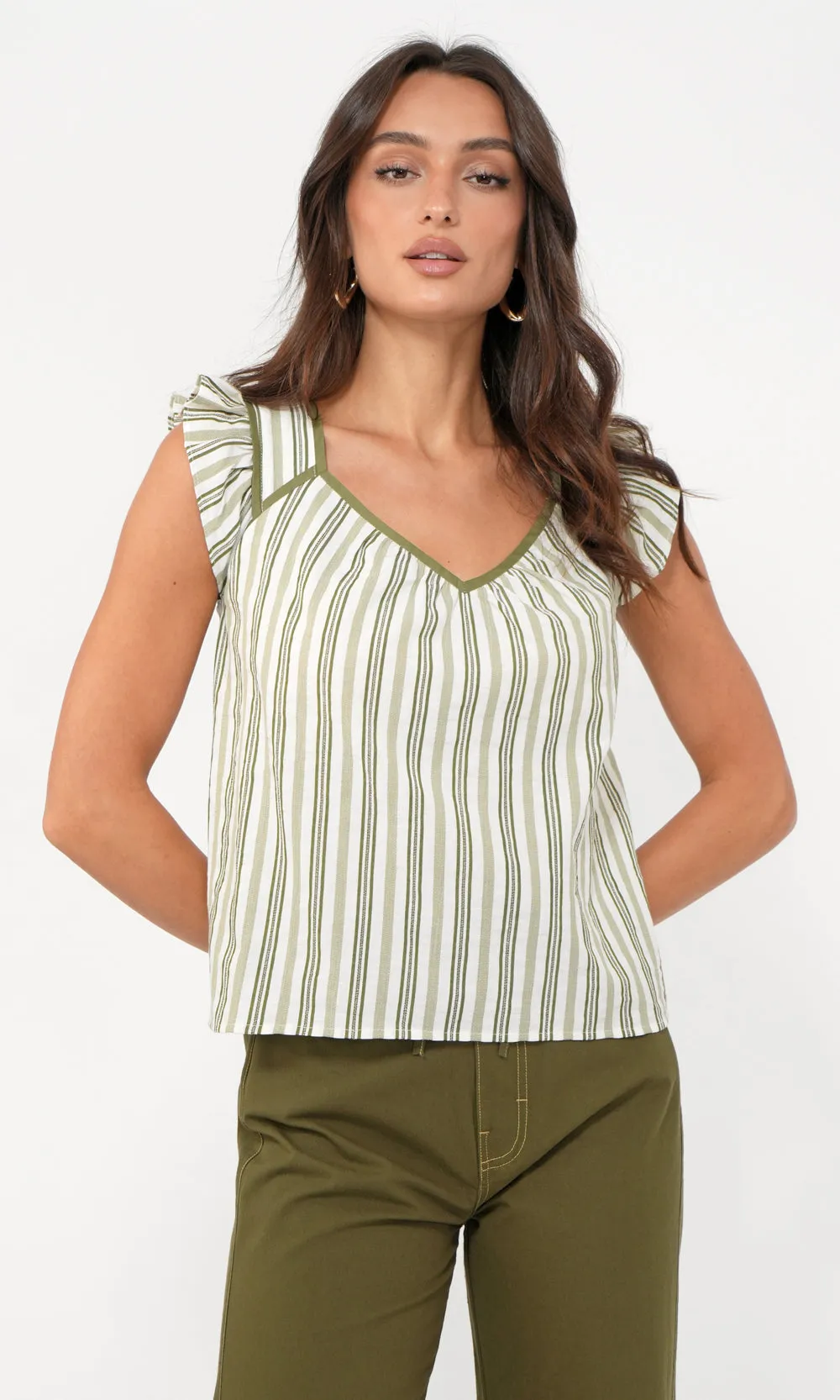 Olga Stripe Flutter Sleeve Top Fresh Vibes