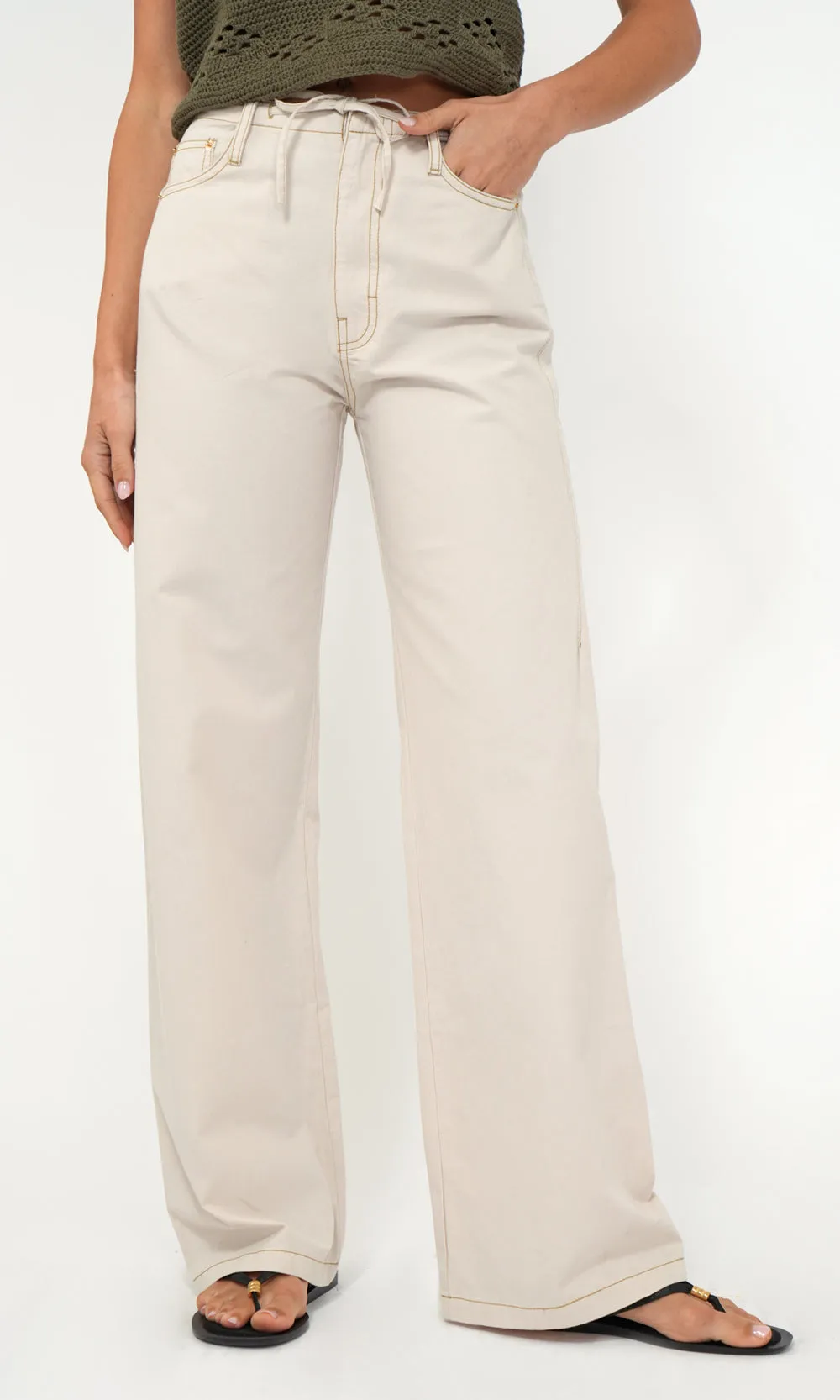 Oliver Wide Leg Drawstring Pull Up Pant Comfortable Fabric