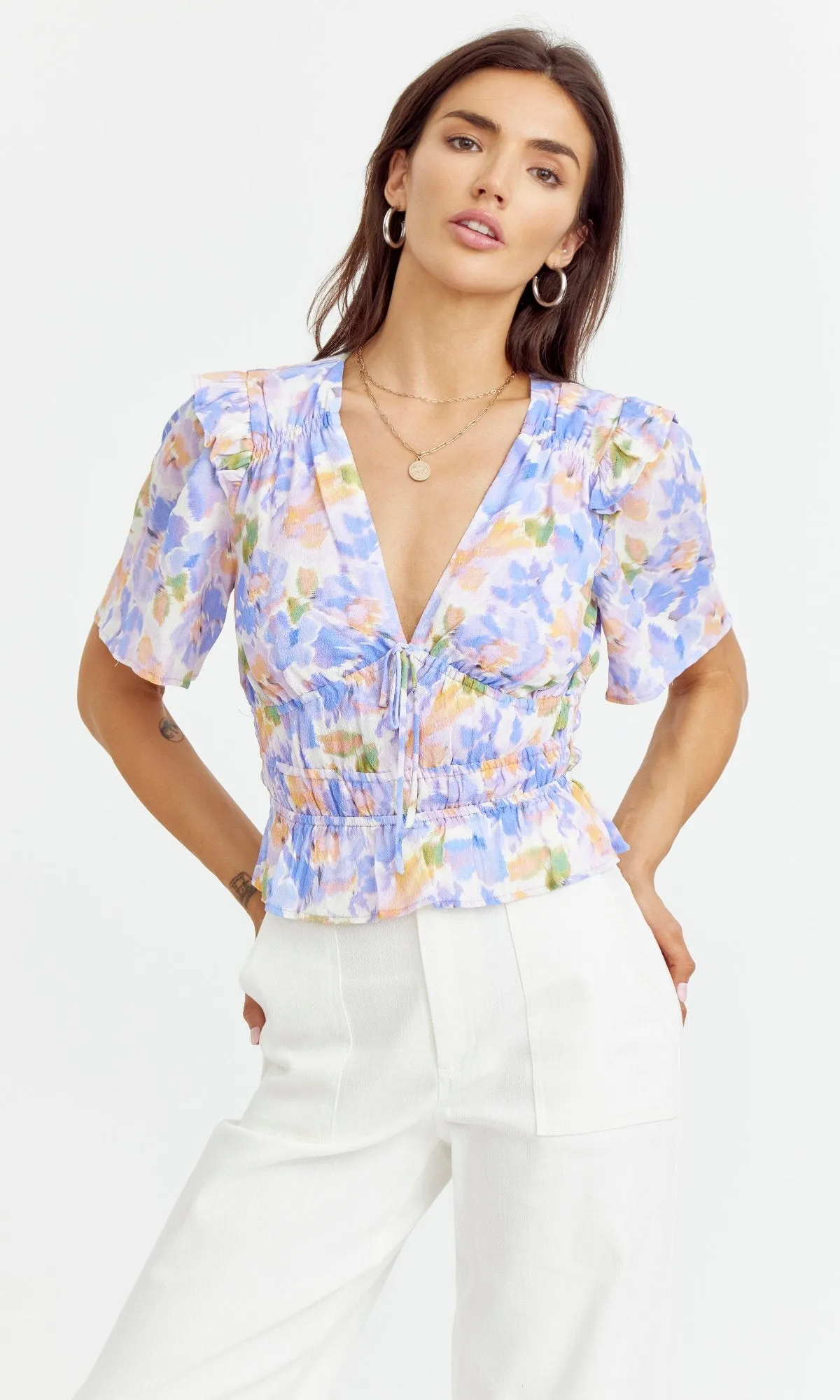 Onisse Floral Ruched Blouse Timeless Fashion