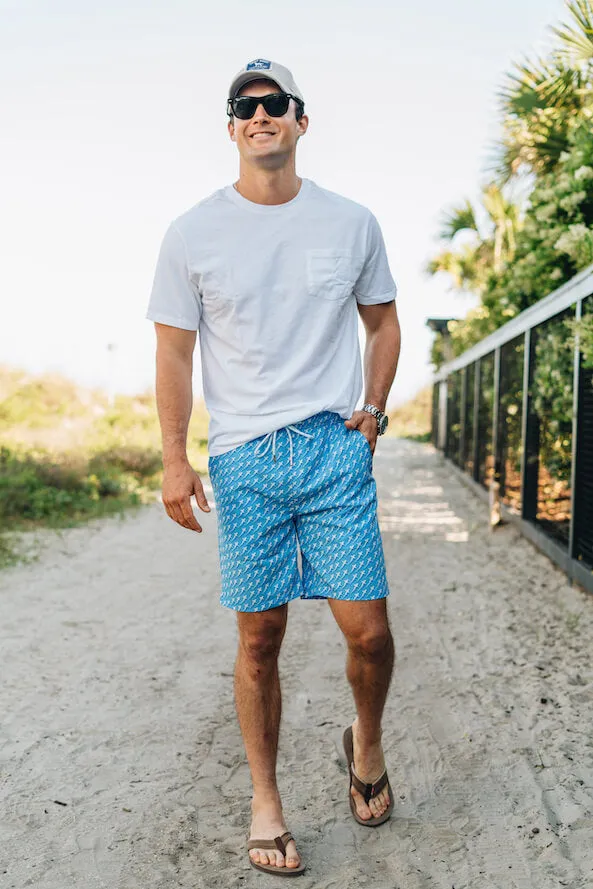 Outdoor Style Reef Shark Rally: Swim Trunks - Light Blue