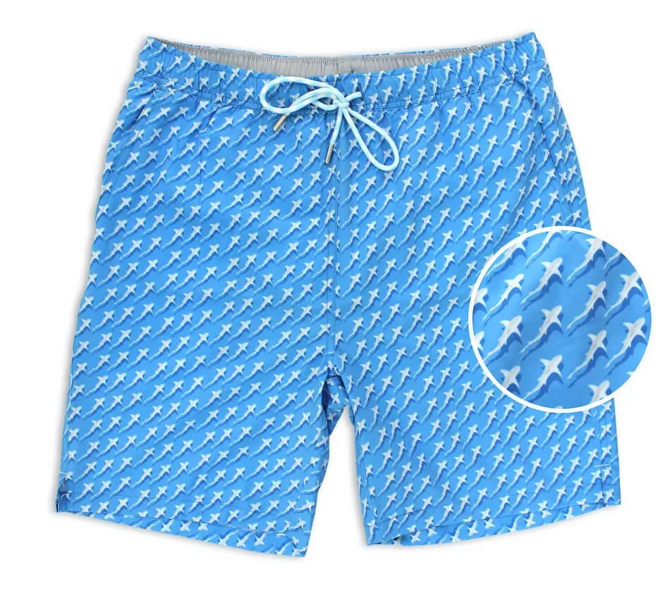 Balanced Design shrink - resistant Reef Shark Rally: Swim Trunks - Light Blue