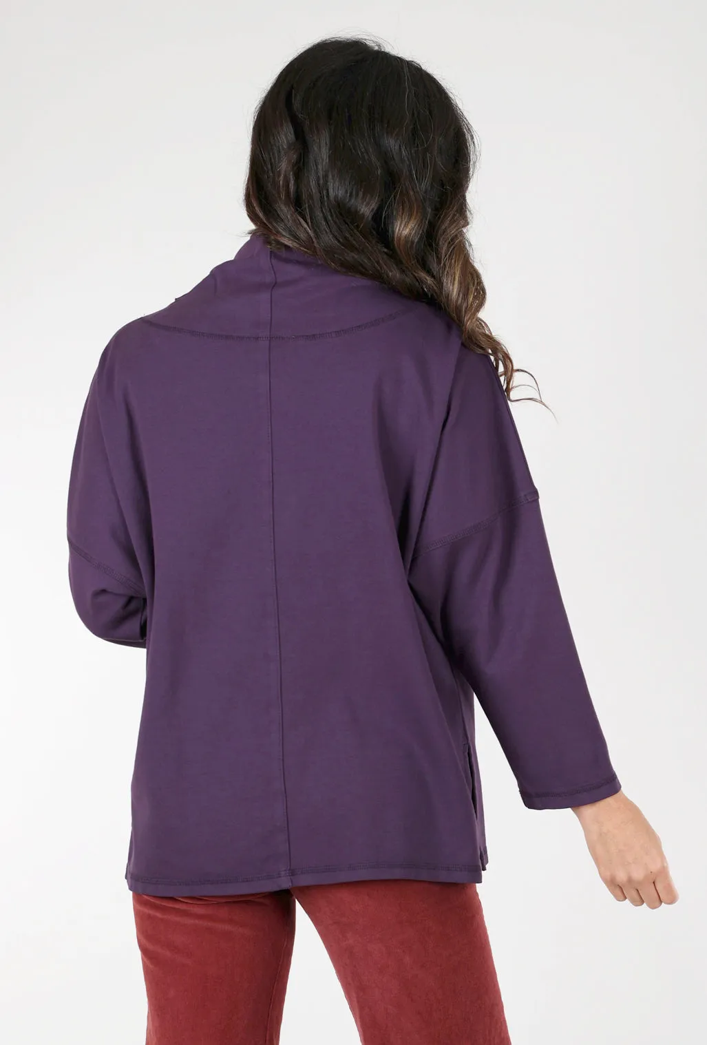 Oversized style Snap Turtleneck Pullover, Eggplant