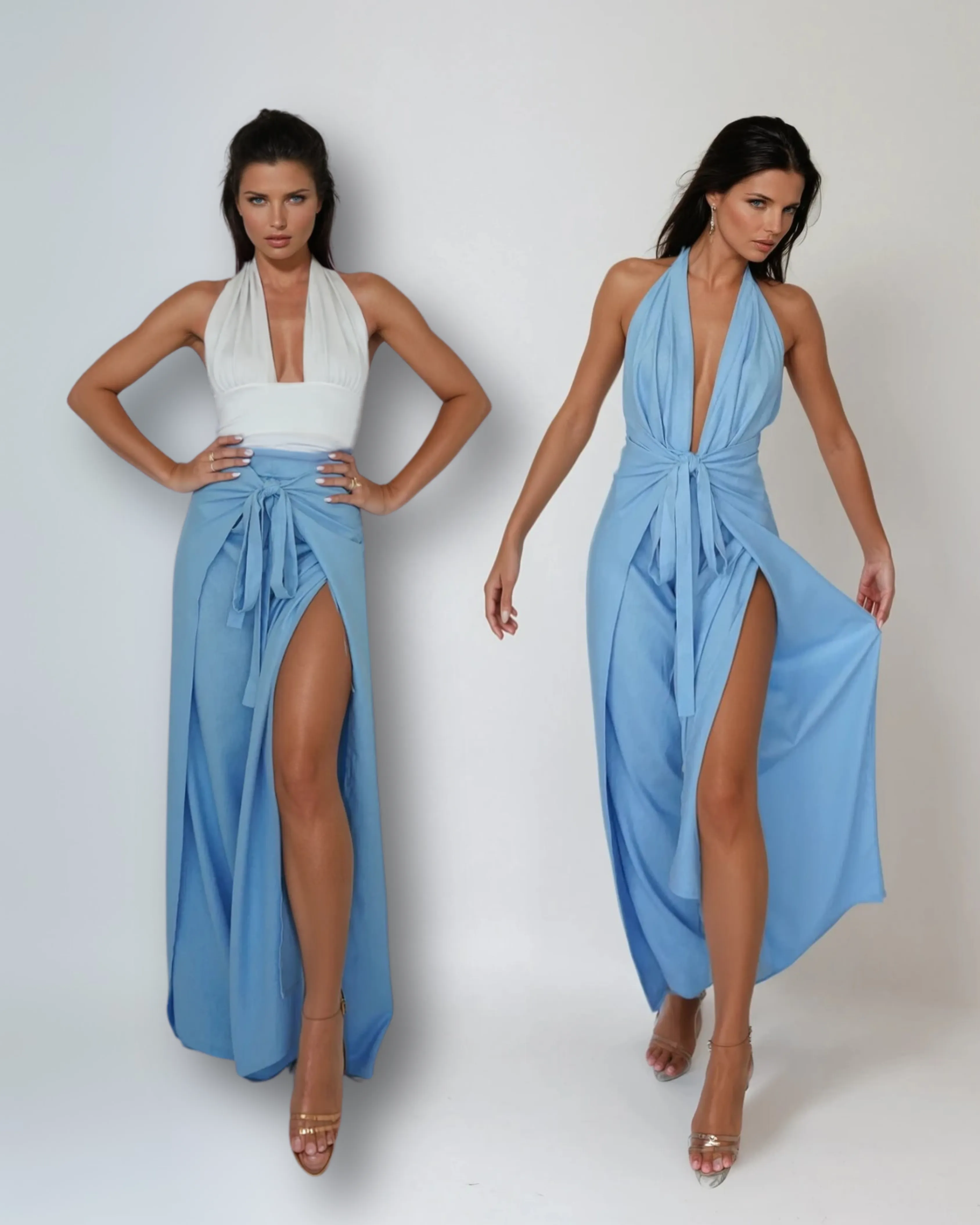 Blue Linen_model3 Des:Model is 57 B cup and wears size XS and US 2