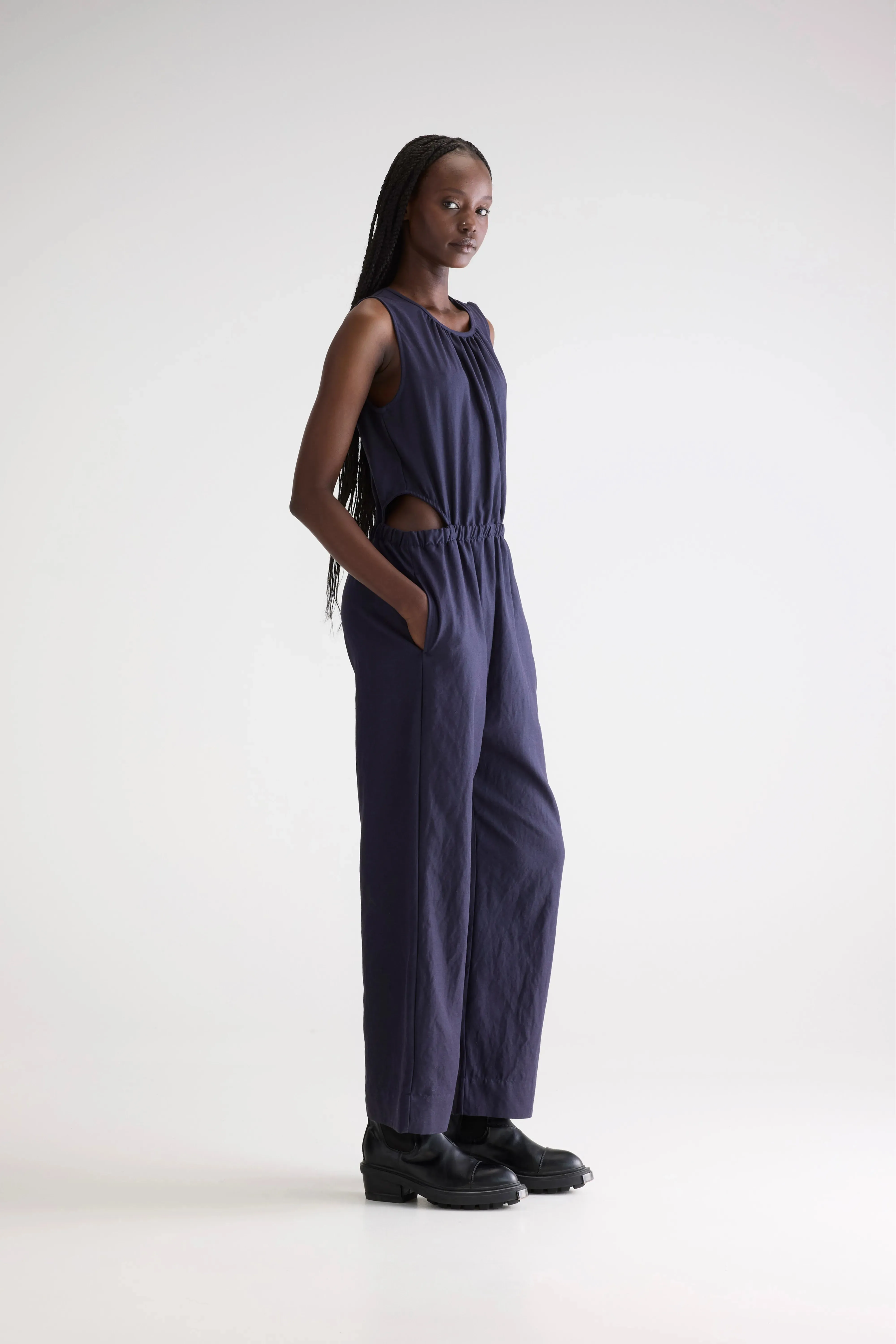 Papaye wide jumpsuit (251 / W / NAVY) Day-to-night fashion