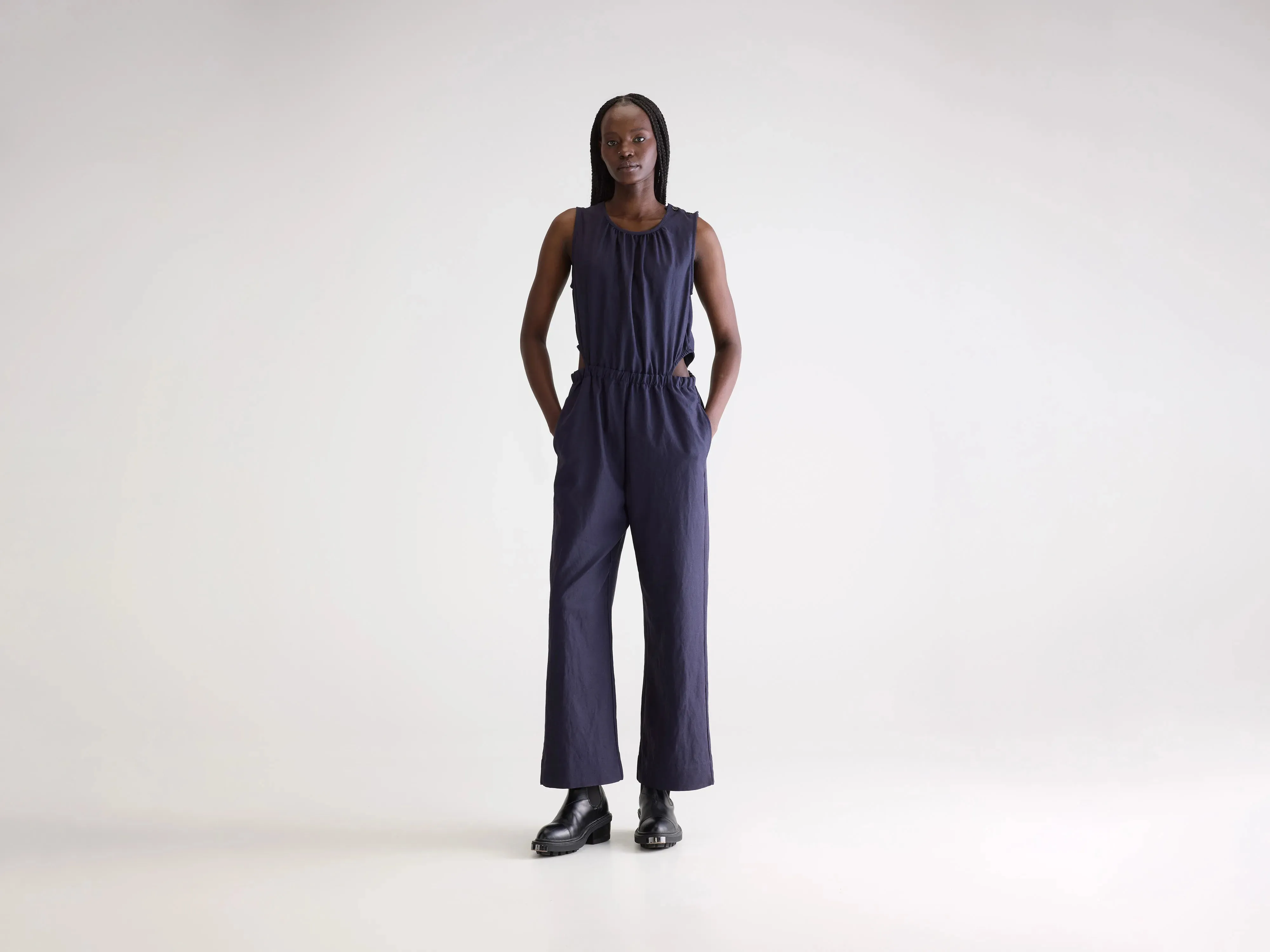 Papaye wide jumpsuit (251 / W / NAVY) Airy Weave Work Fitwear