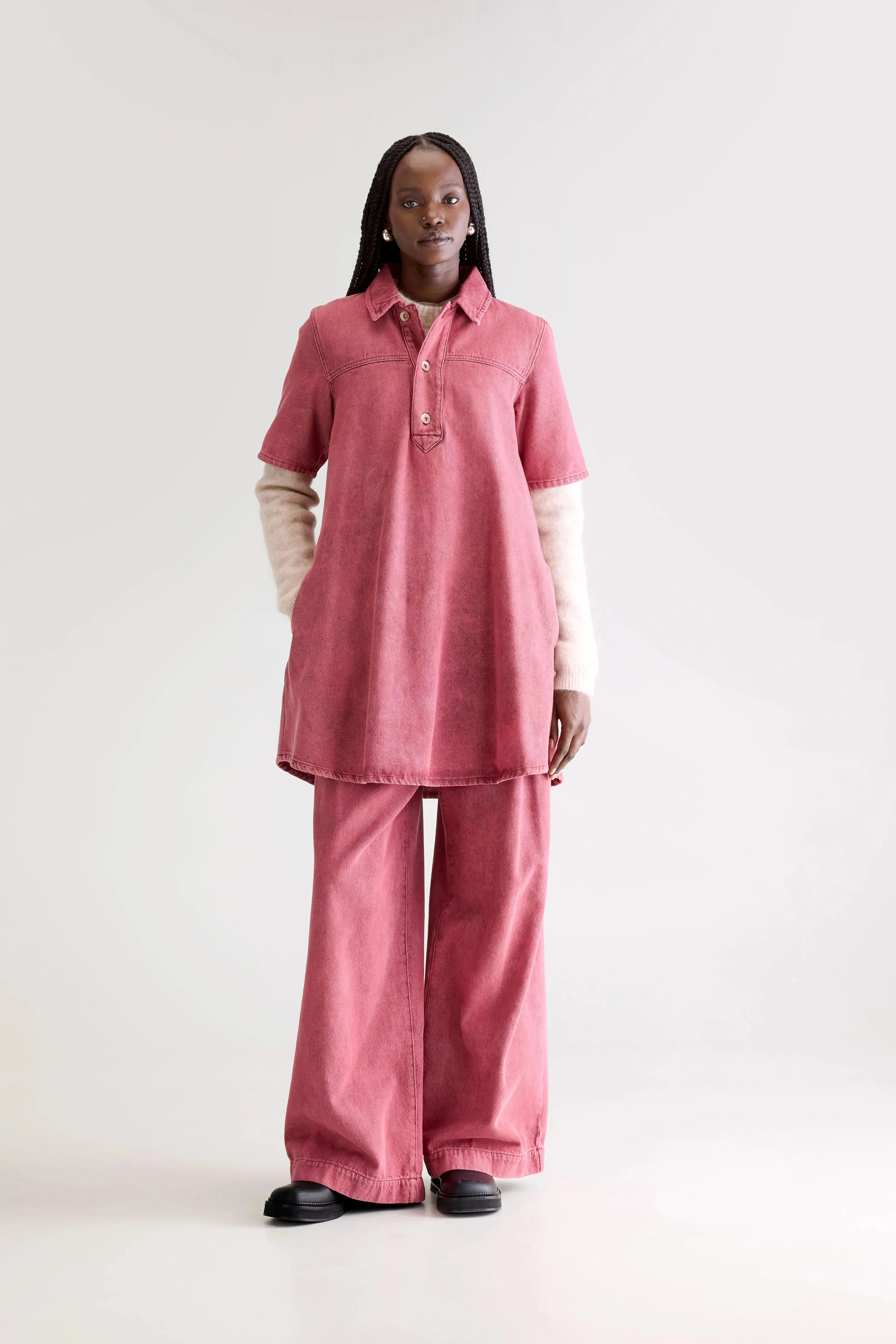 Paprika denim dress (252 / W / WINE STONE) Hidden pockets