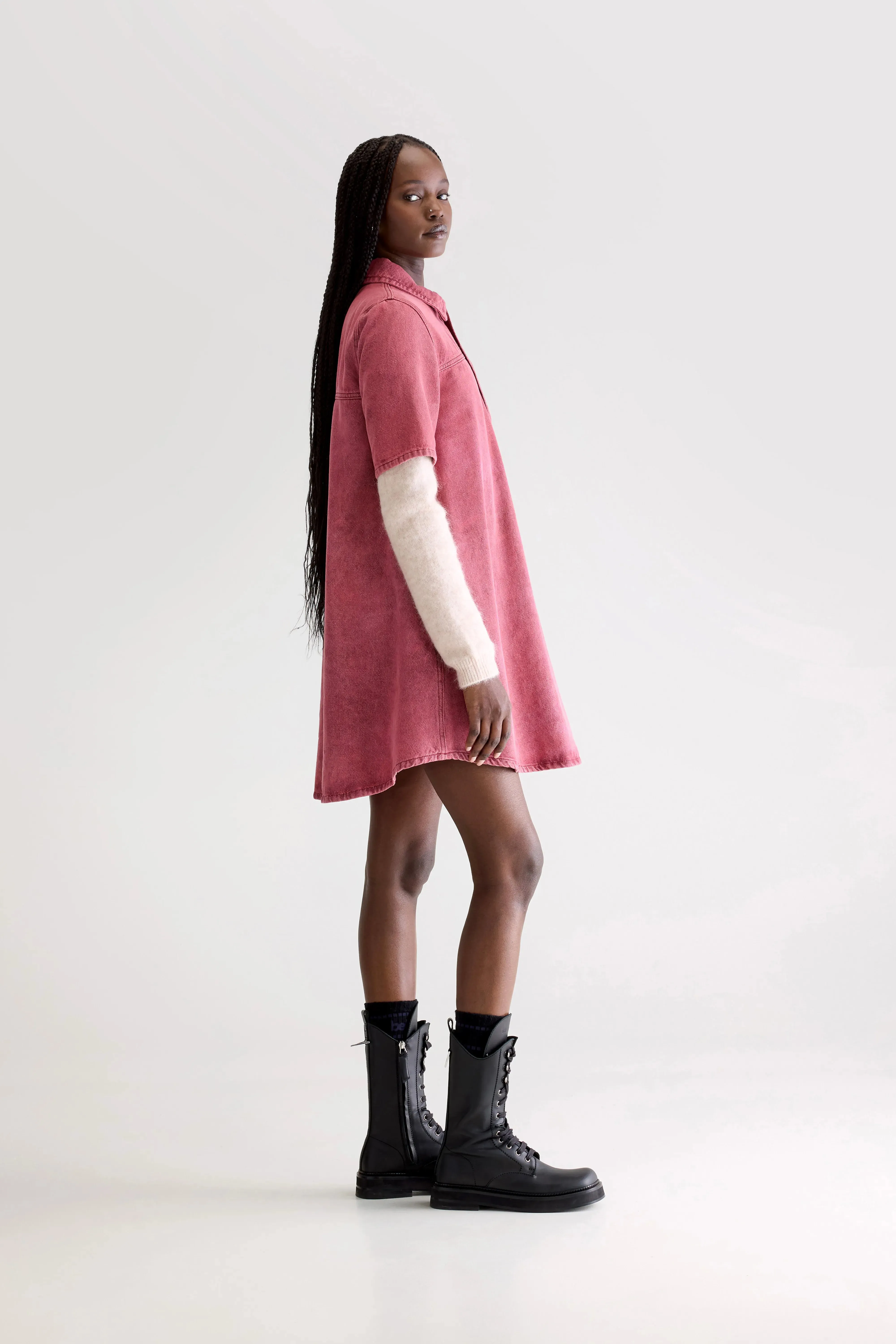 Paprika denim dress (252 / W / WINE STONE) Hidden pockets