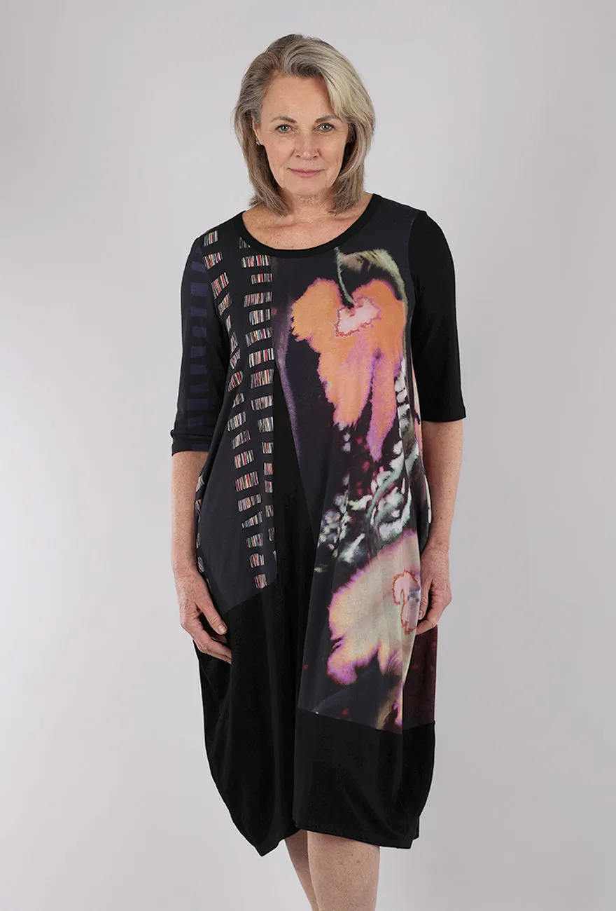 Contrast Florals Lantern Dress, Black/Bouquet Office Friendly Smart Blend