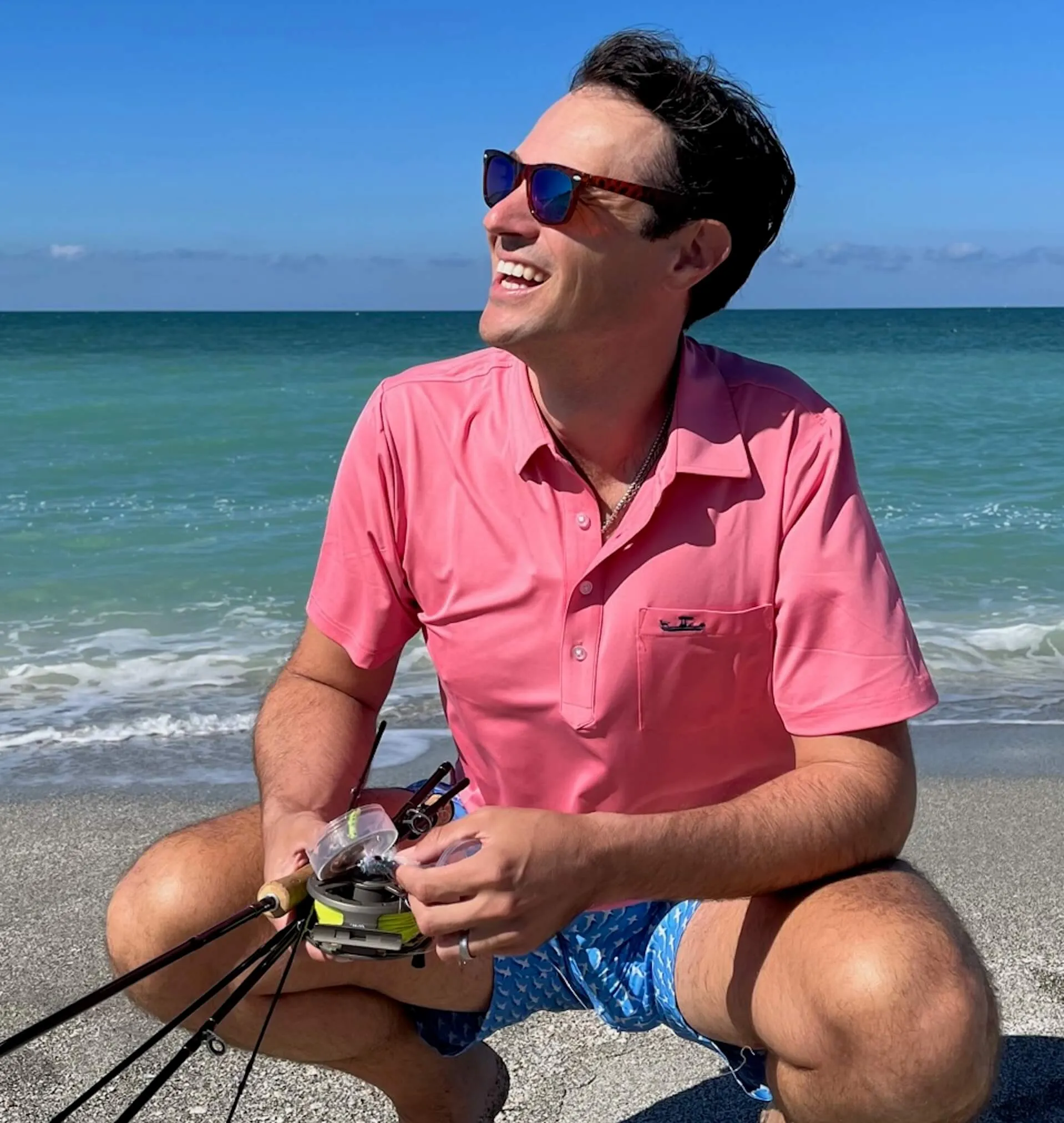 Patterned Design Blue Crab: Upcycled Club Polo - White