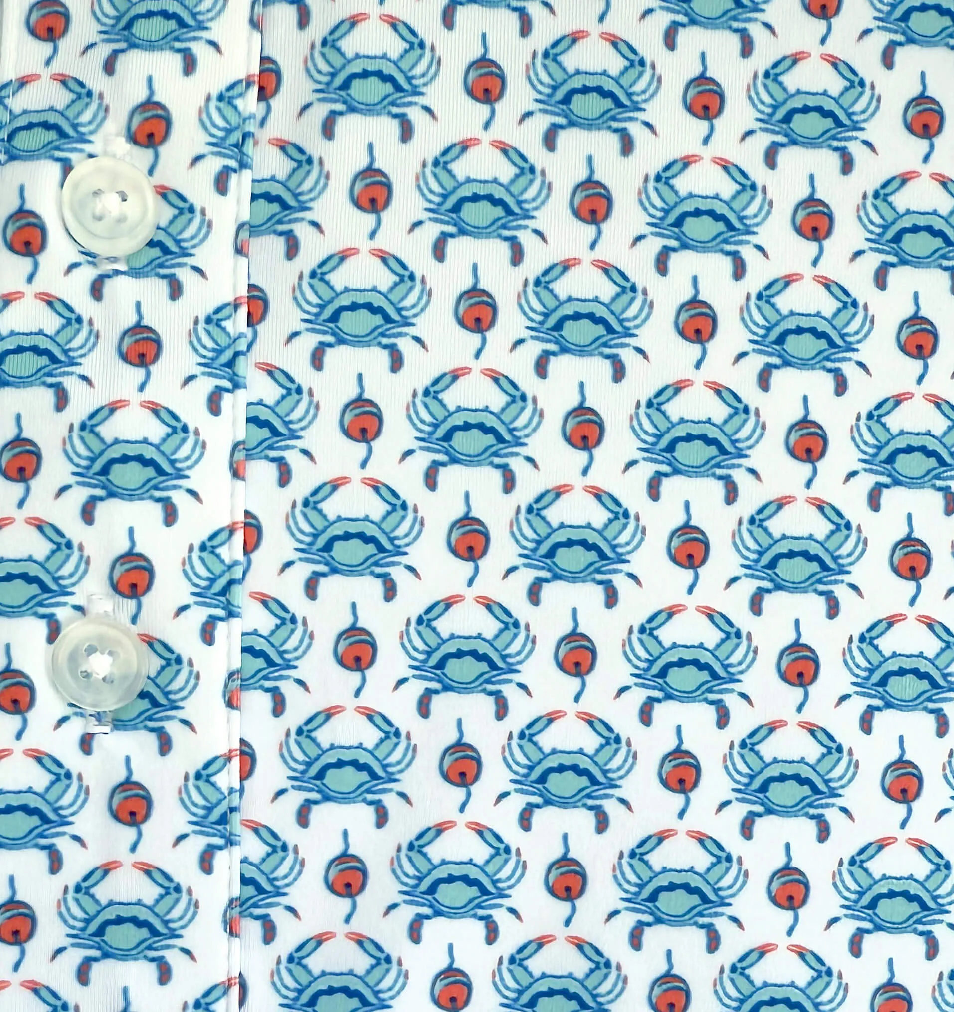 Patterned Design Blue Crab: Upcycled Club Polo - White