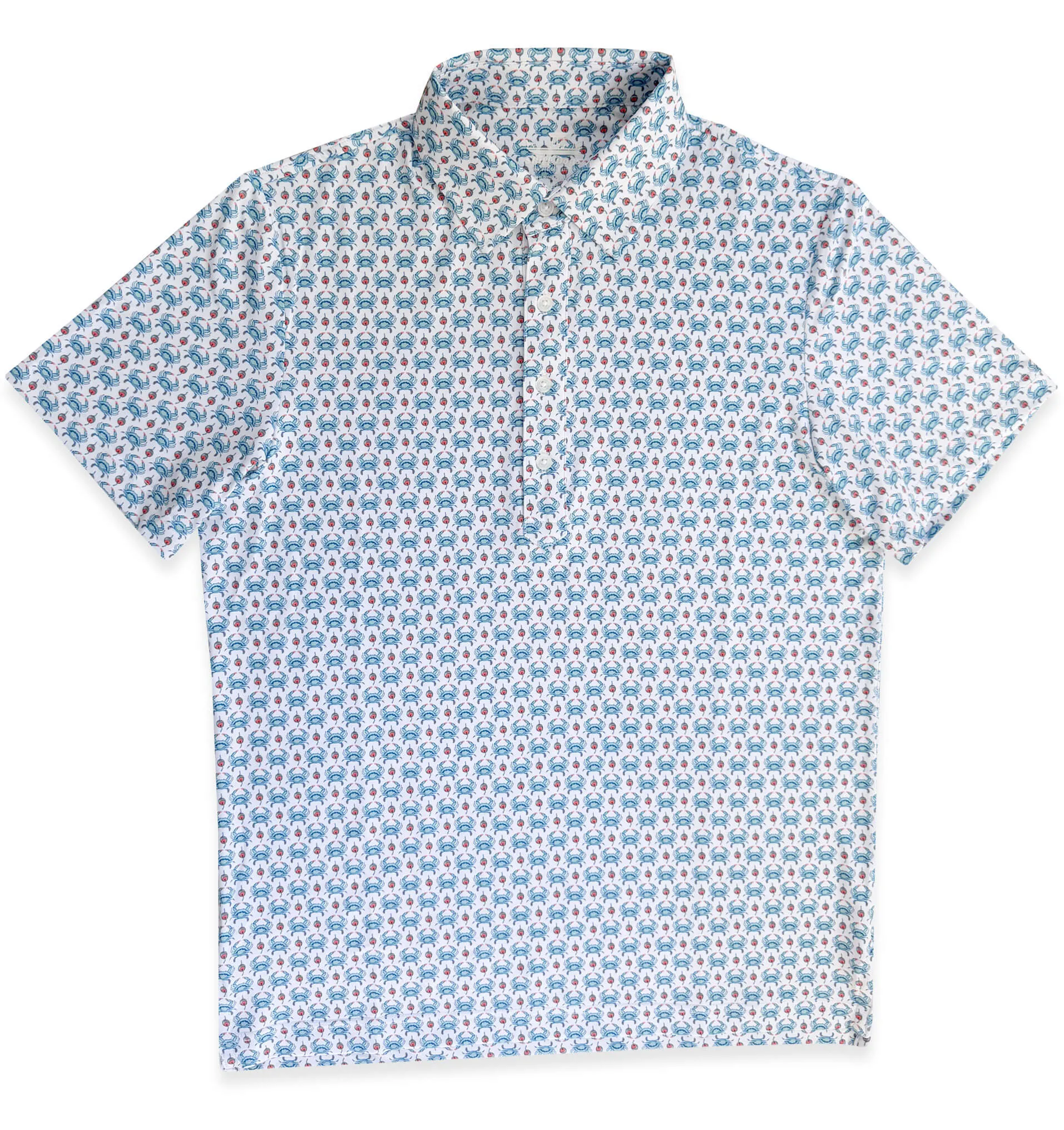 Patterned Design Blue Crab: Upcycled Club Polo - White