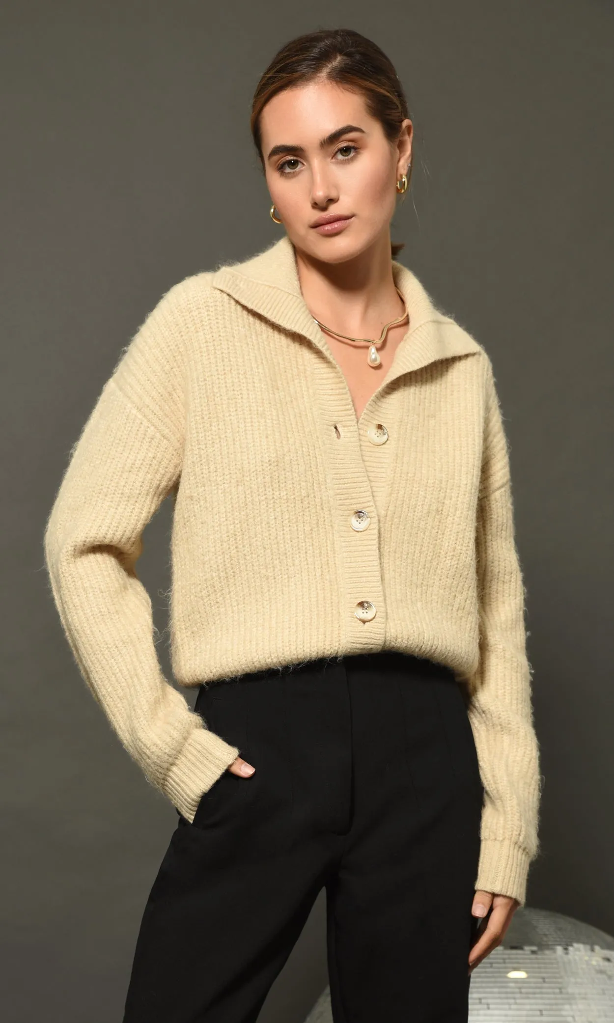 Pauline Button Front Crop Sweater Casual Comfort