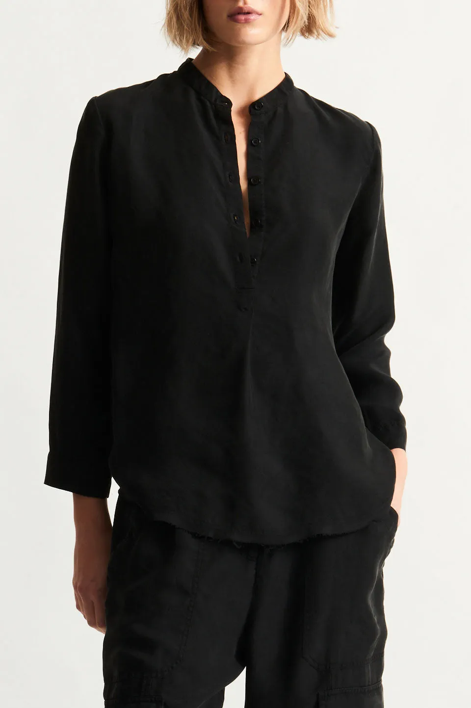 Perfect Black Henley Blouse Trendy Pieces