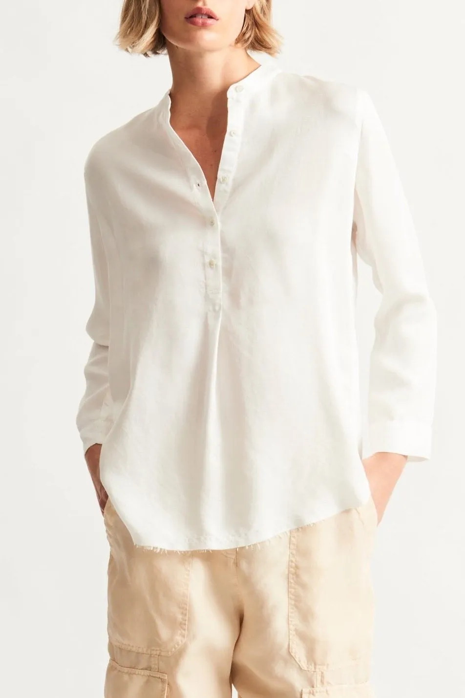 Perfect White Henley Blouse Fresh Vibes