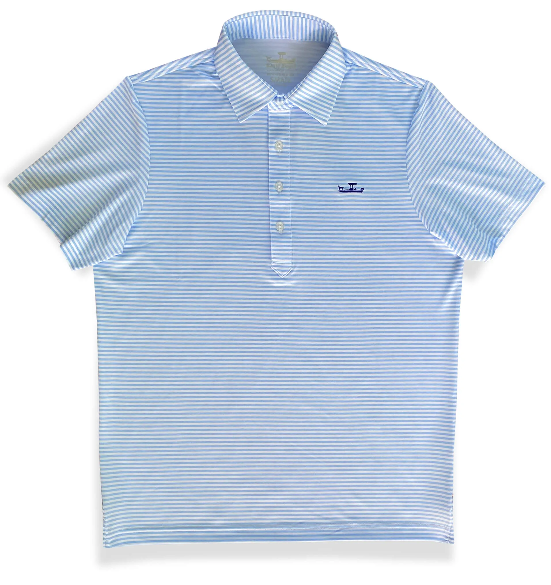 Performance-Ready Skiff Dogs: Slack Tide Polo - Light Blue/White