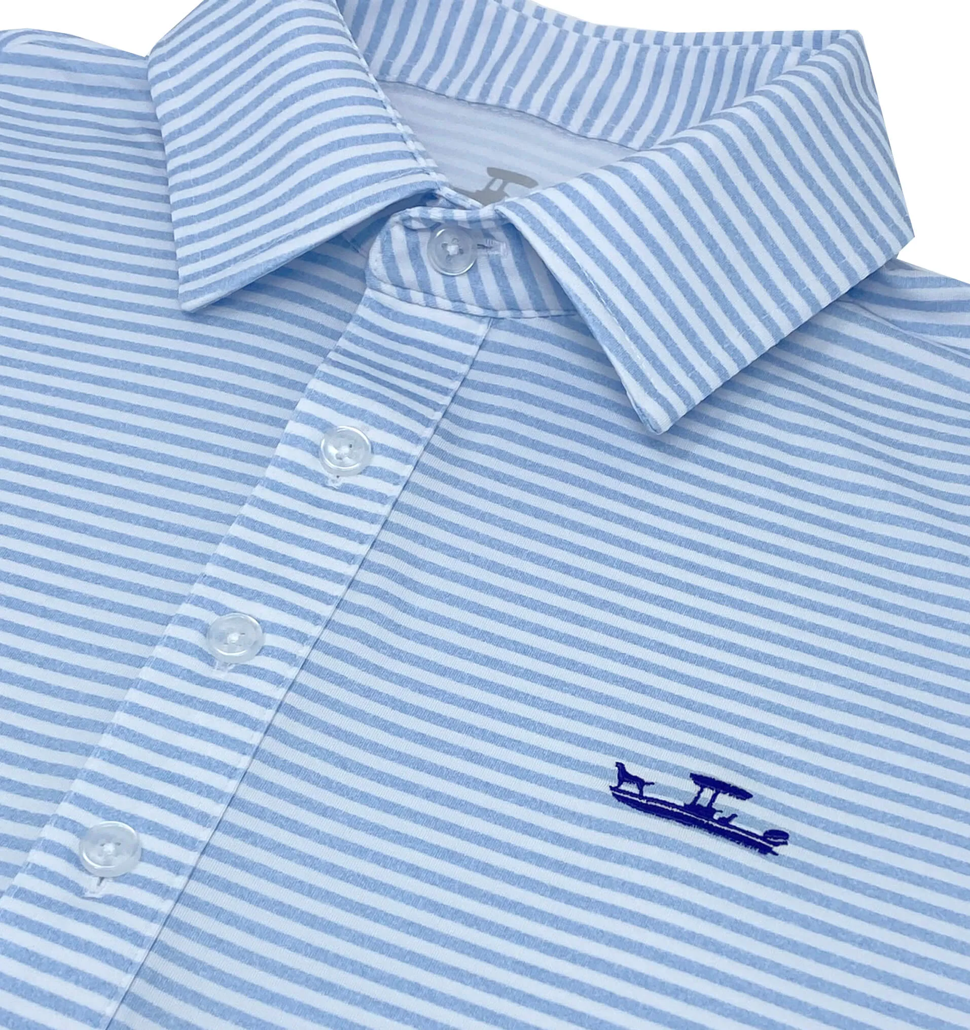 Performance-Ready Skiff Dogs: Slack Tide Polo - Light Blue/White