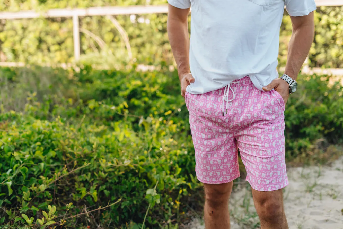Pink Elephants: Swim Trunks - Pink Fine for Tap Dancing
