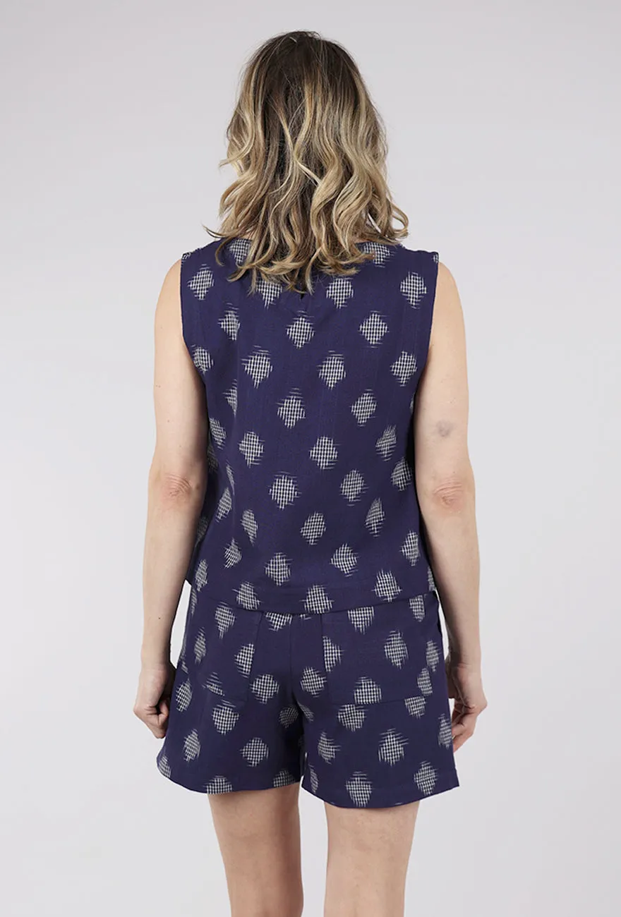 Pippa Sleeveless Top, Dot Indigo Stylish Fit