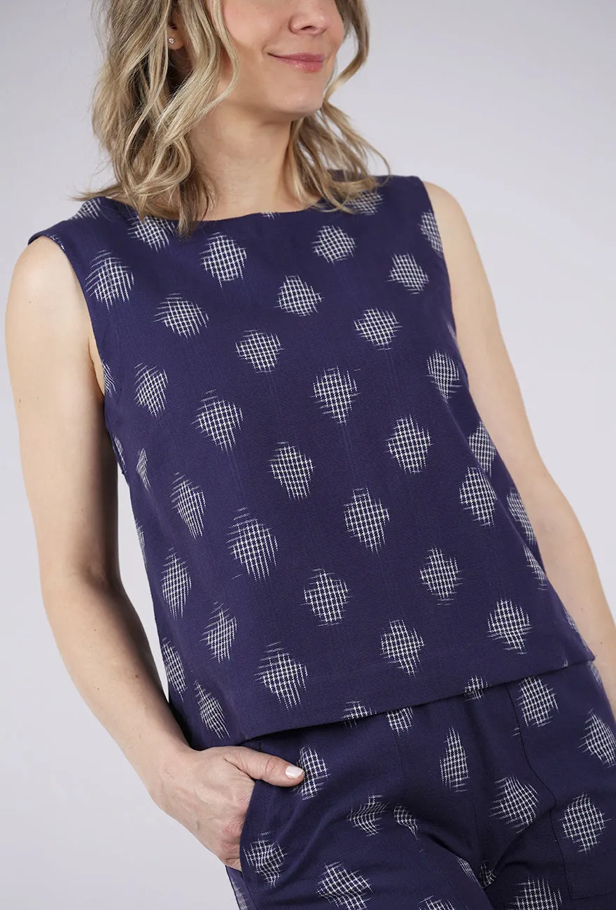 Pippa Sleeveless Top, Dot Indigo Stylish Fit