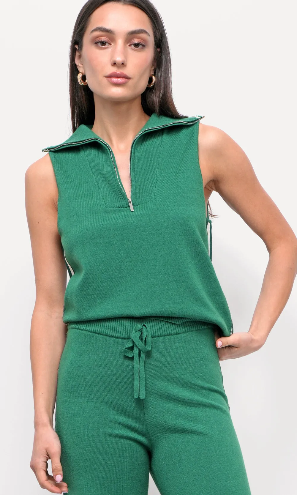Playful Colors Weston Sleeveless Half Zip Athletic Stripe Knit Top