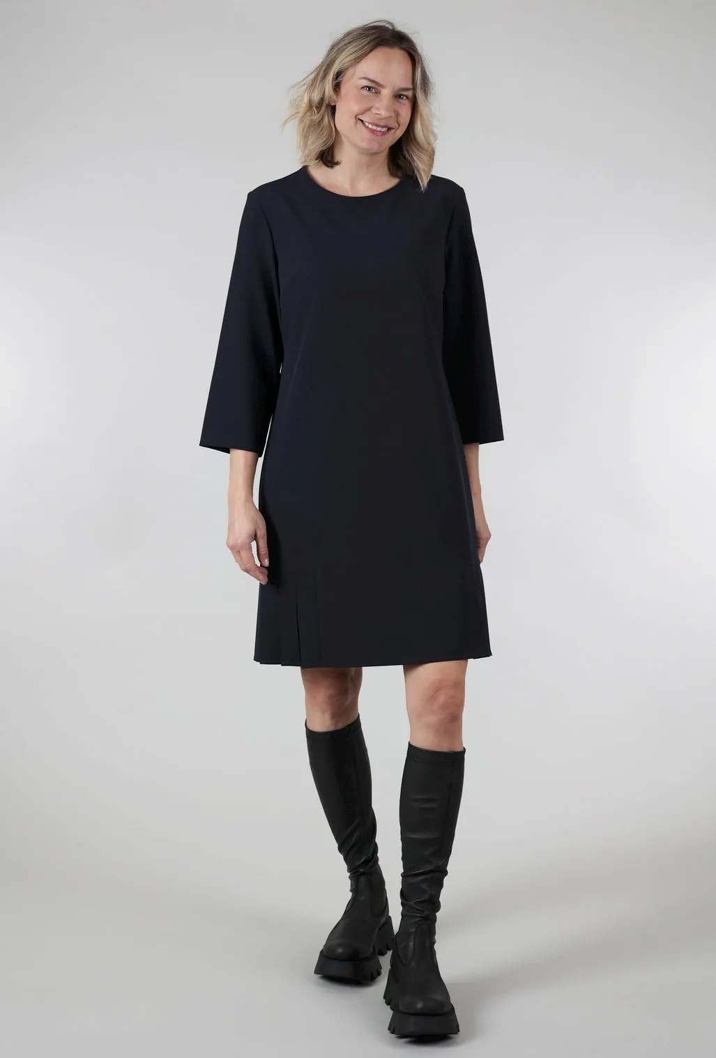 Pleated Bottom Crepe Dress, Navy Pretty Sets