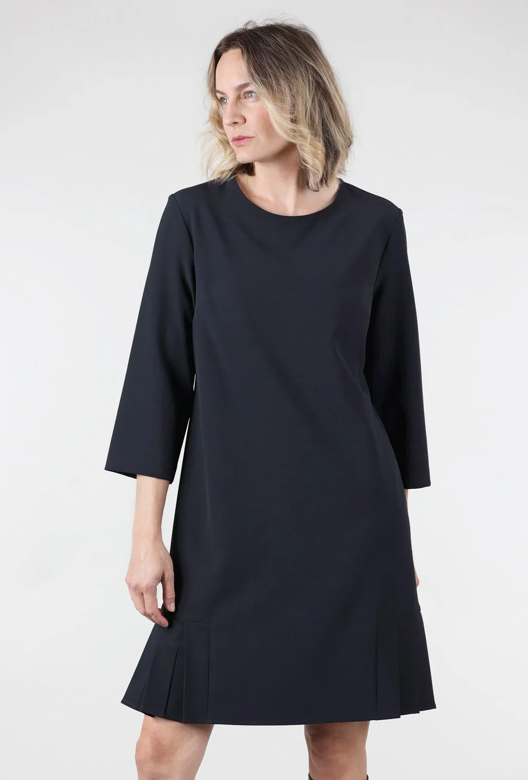 Pleated Bottom Crepe Dress, Navy Pretty Sets