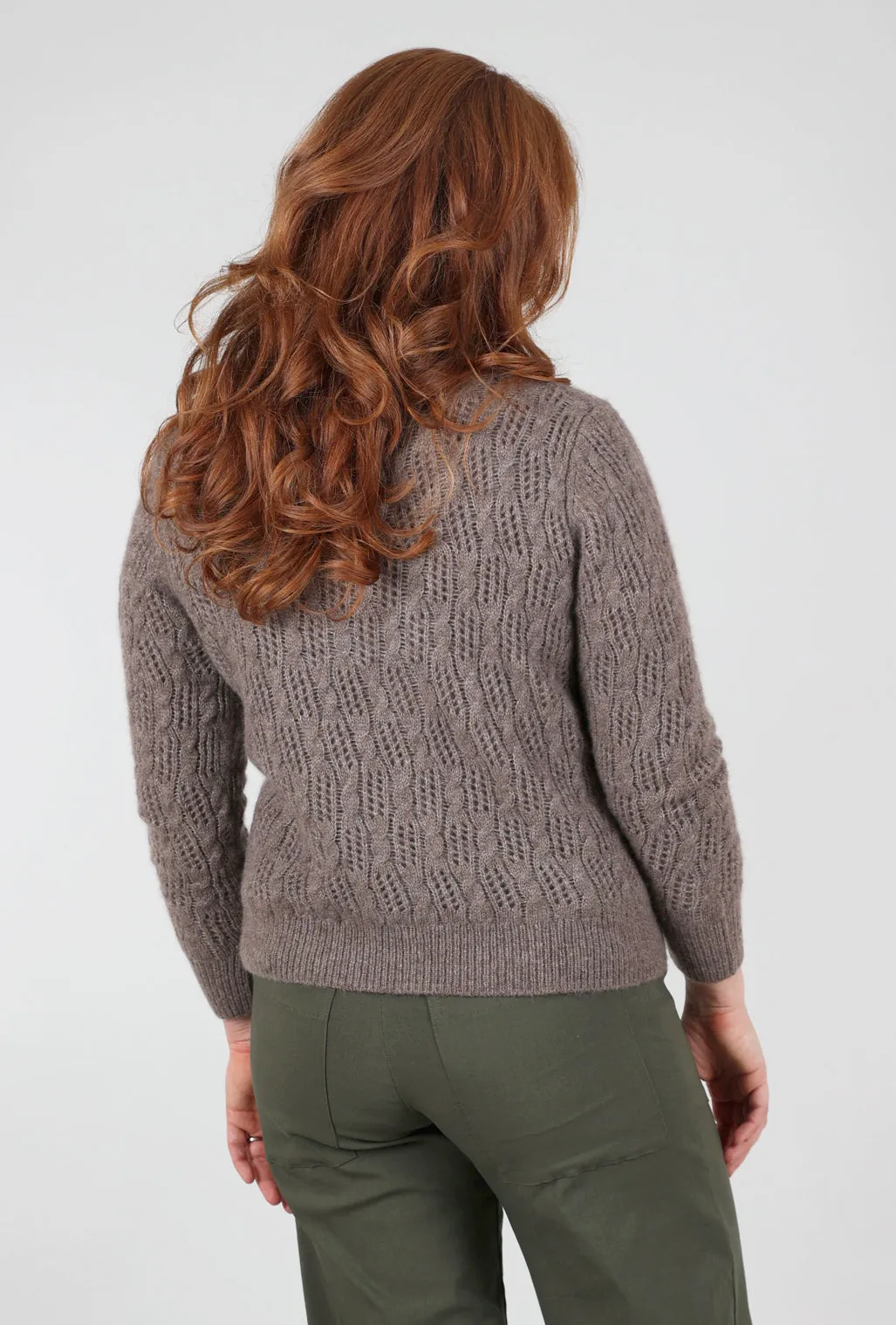 Pointelle Half-Zip Sweater, Hazelnut Jacquard Exquisite