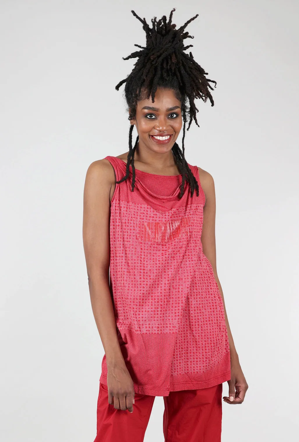 Soft Texture Soft Touch Pointillist Drape Tank, Chili Print