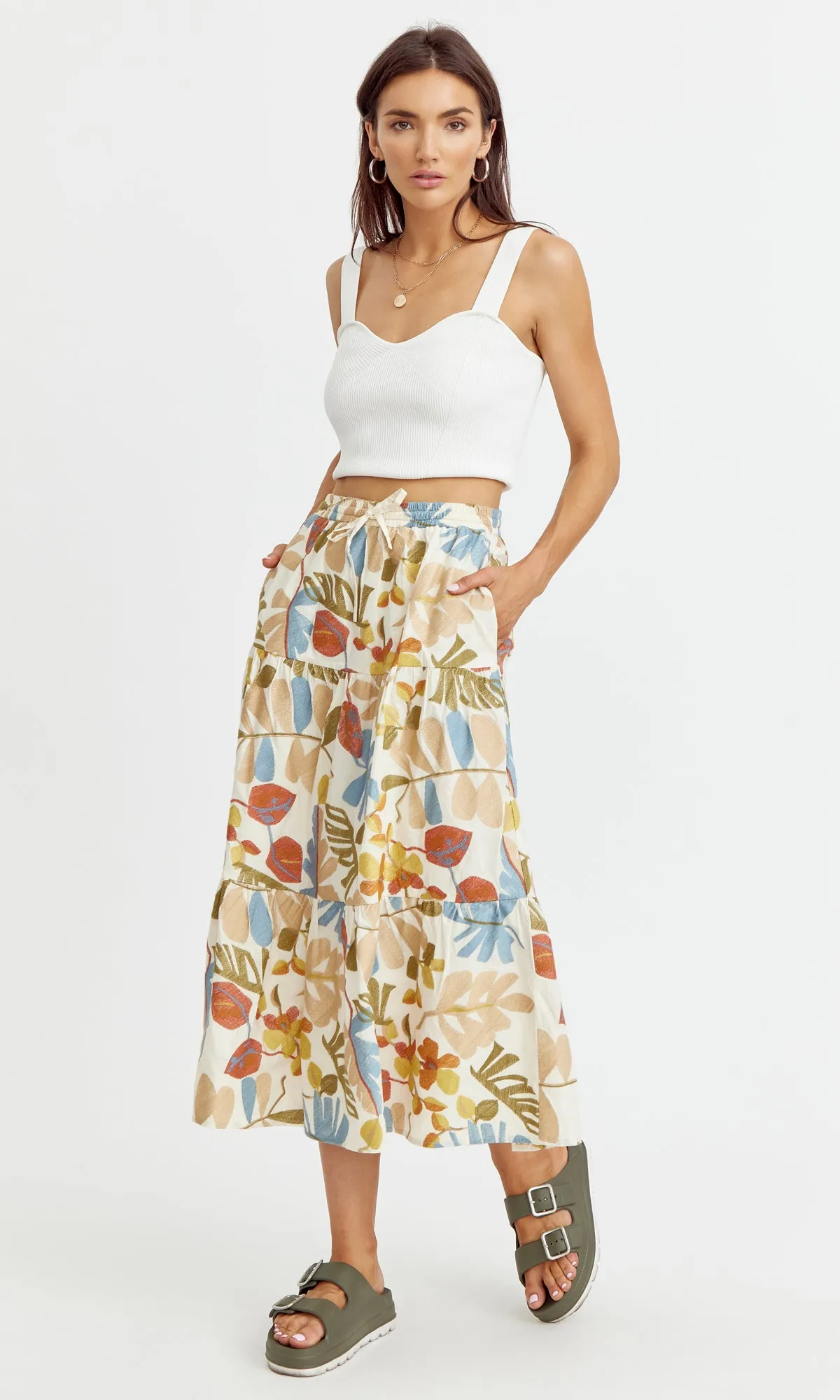 Poplin Smooth Grant Embroidered Midi Skirt