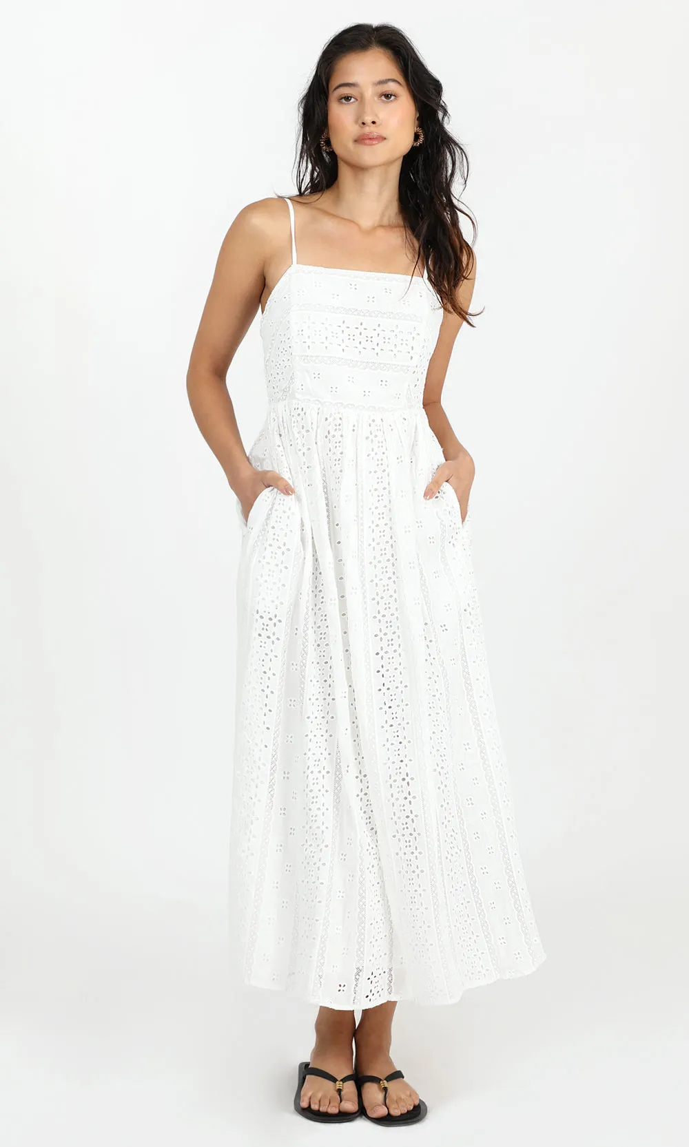 Portia Cotton Eyelet Midi Dress Stylish Garbs