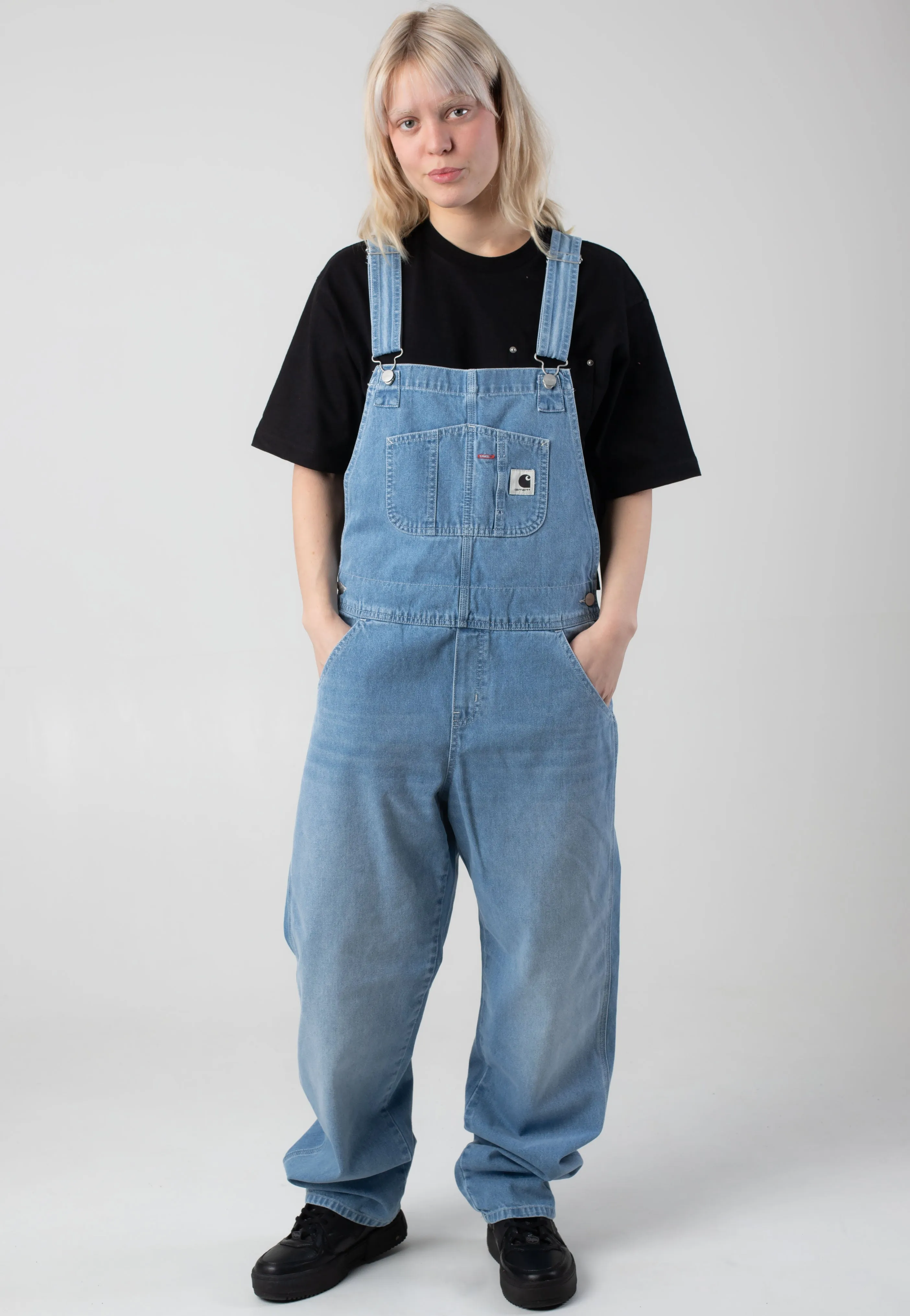 Flared bottom Cropped hem Carhartt WIP - W' Bib Overall Straight Light True Washed Blue - Dungarees
