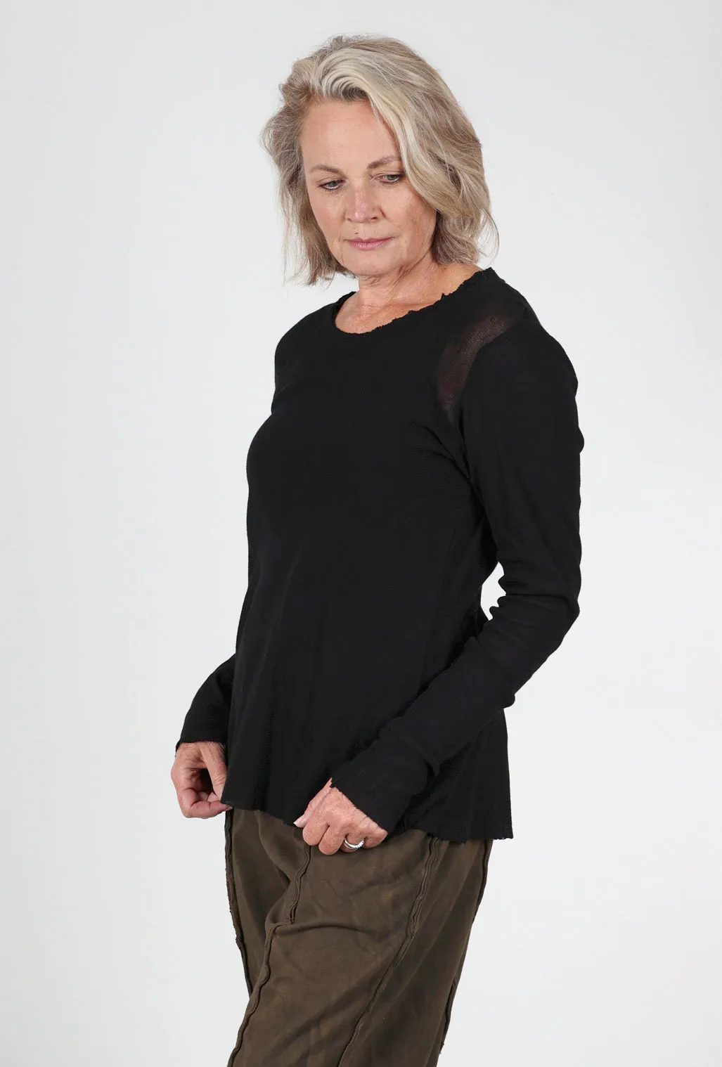 premium fabric Cotton Mesh L/S Tee, Black