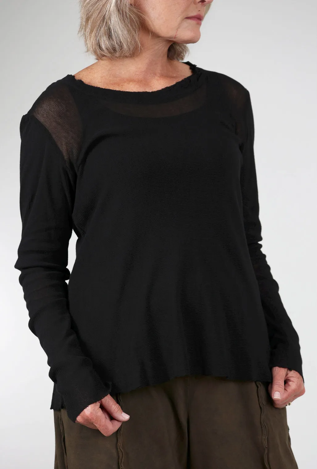 premium fabric Cotton Mesh L/S Tee, Black
