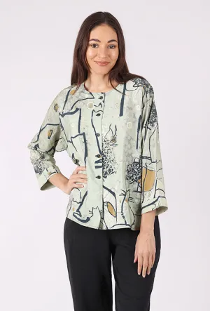 Rounded Neck Pocket Top, Sage/Camel Cozy Feel