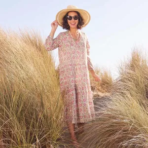 Scarlet Pink Long Tiered Cotton Dress Cool Shape Floor-Length