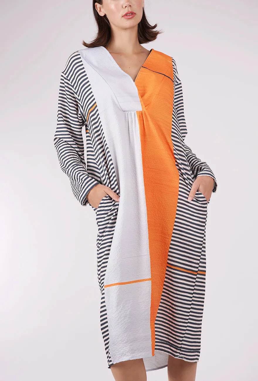 Quality Apparel Geometric Print Dress, Orange Multi