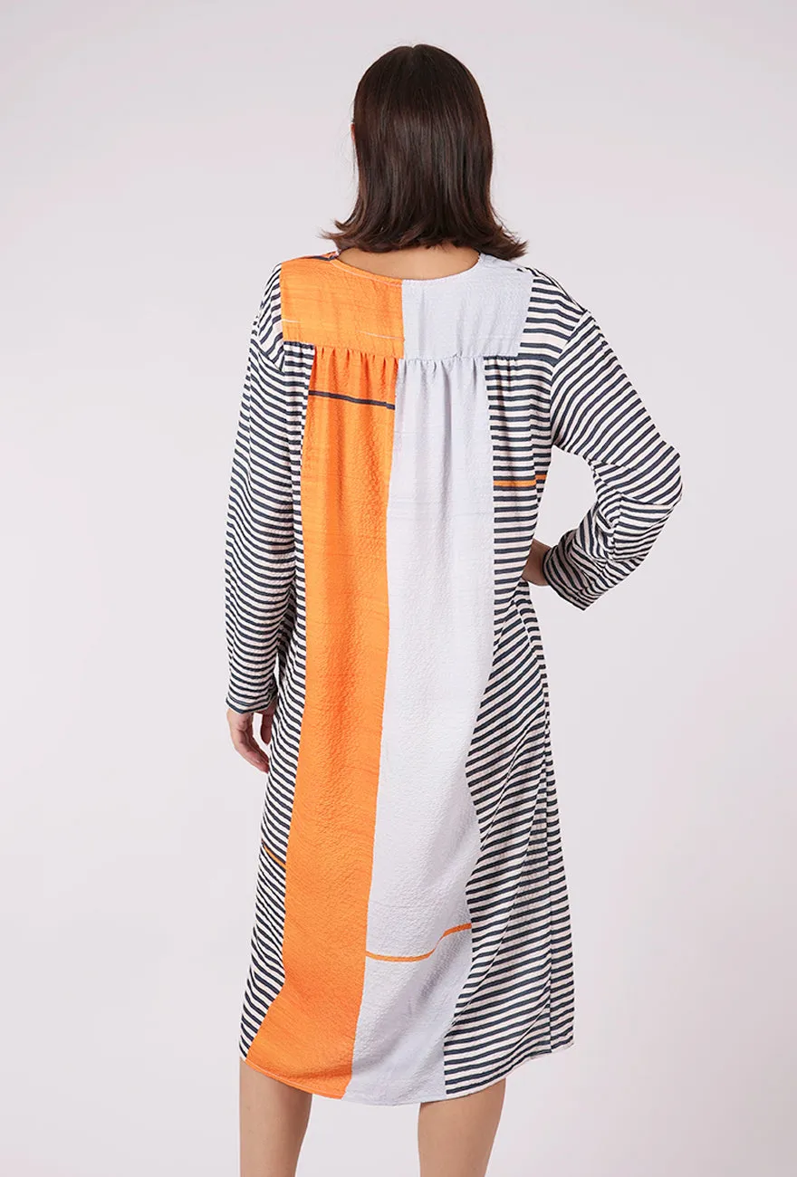 Quality Apparel Geometric Print Dress, Orange Multi