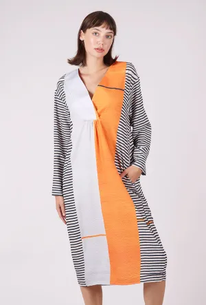 Lace Detail Night Style Geometric Print Dress, Orange Multi