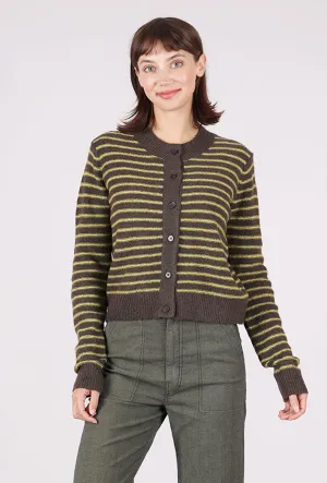 Striped Button Cardie, Chestnut Practical knitted top Light wool sweater