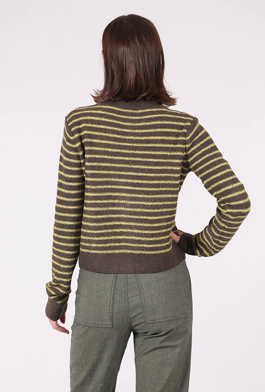 Quick-drying Fresh Striped Button Cardie, Chestnut